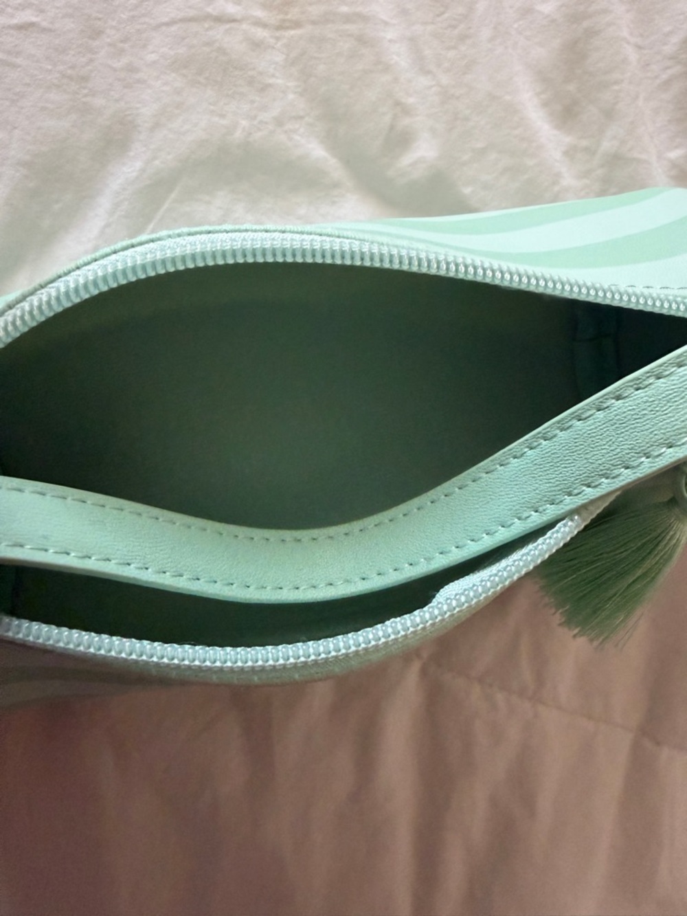Bath & Body Works Mint Striped Cosmetic Pouch with Pink Ribbon - Picture 4 of 4